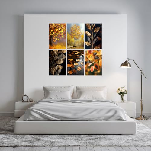 Image of SiddArtify Autumnal Leaves in Warm and Gold Tones Art Print Set - Sticker - 12x18 Inch - Pack of 6 Wall Room Decoration art Poster Prints
