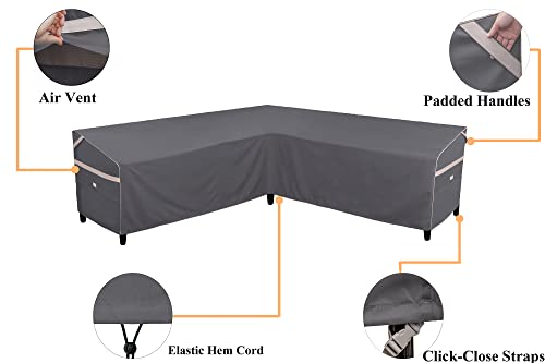 Garden Balsam Patio V-Shaped Sectional Sofa Cover Waterproof Outdoor Sectional Cover Heavy Duty Garden Furniture Cover Fade Resistant With Air Vent And Handle 85" W (On Each Side) X 33" D X 31" H Grey #TOP2
