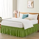 Entisn Sage Green Adjustable Bed Skirt for Full & Queen Size Bed - with 14 Inch Tailored Drop, Wrap