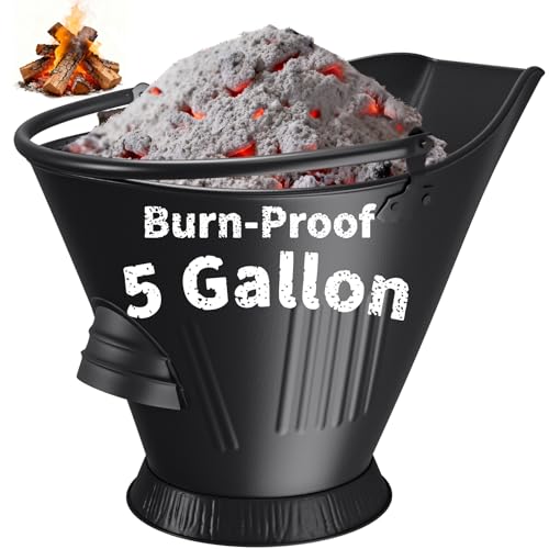 AMAGABELI GARDEN & HOME XXL 5-Gallon Ash Bucket for Fireplace Metal Coal Bucket Wood Stove Charcoal Bucket Hot Ashes Can Pail Fireside for Fire Pit Firewood Burning Indoor Outdoor Grill Hearth Tools