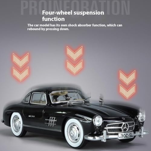 Image of Model Car Exclusive Alloy Metal Pull Back Die-cast Car Metal Pullback Toy car with Openable Doors & Light Music Best Gifts Toys Kids (1:24 Scale Benz 300SL - Black)