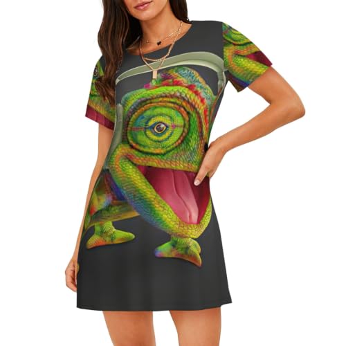 Uusnwaa Camisón con estampado de camaleón para mujer, tallas S-3XL, Negro, 3XL