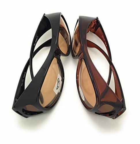 Fits Over Prescription Eyeglasses Anti-Blue Blocking Computer Glasses Extra Amber for Better Blue Light Reduction Enhance Sleep Cycle Reduce Eyestrain Migraine Headaches Insomnia (2 pac- Black &Brown)