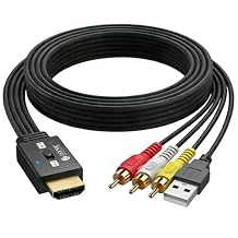 eSynic 1080P RCA to HDMI Converter-Not Bi-Directional-Compact Cable Design- 43/169 Switch-Plug & Play-5FT Long AV to HDMI Adapter-Lossless Transmission-for Wii/PS2/N64/X-box/DVD/VCR Support PAL/NTSC