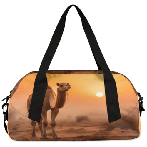 Camel Sunset Waterproof Sports Gym Bag Portable Dance Gymnastics Work Out Bag Lightweight Travel Duffel Bag Overnight Weekender Bag2