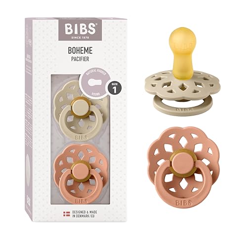Image of BIBS Pacifiers - Boheme Collection | BPA-Free Baby Pacifier | Made in Denmark | Set of 2 Vanilla/Peach Color Premium Soothers | Size 0-6 Months