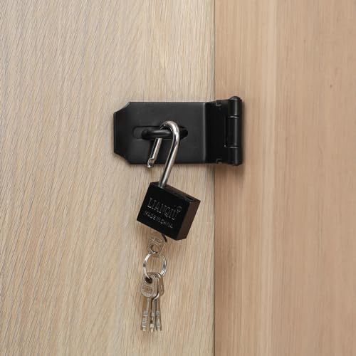 Image of 4 Inch 90 Degree Padlock Hasps, Stainless Steel Latch Lock Padlock Hasp with Padlock and Keys Set, Right Angle Safety Door Latches, Gate Lock Hasp Latches for Cabinets, Closets Doors