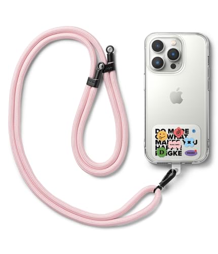 Image of Ringke Holder Link Strap with Graphic Design TPU Tag, Adjustable Crossbody Polyester Rope Lanyard Compatible with Universal Smartphone Case - Lettering Patch