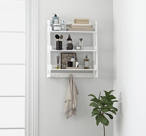 Utex 3 Tier Bathroom Shelf Wall Mounted With Towel Hooks, Bathroom Organizer Shelf Over The Toilet (White) #TOP5