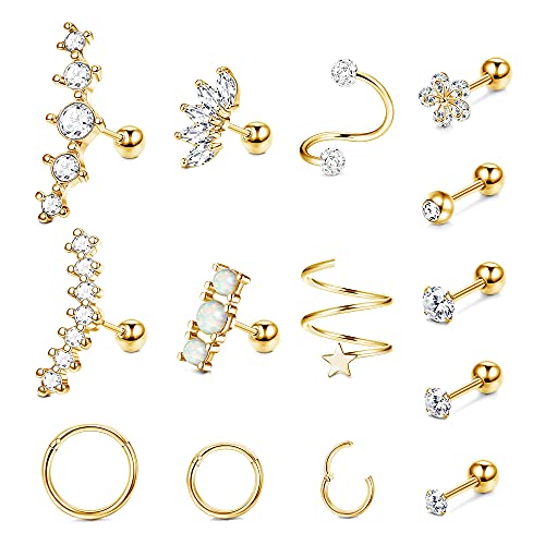 Sailimue Sailimue 16G Cartilage Earrings Hoops Women Stainless Steel Cubic Zirconia Helix Tragus Couch Set Opal Sparkle Cz Cartilage Piercings Studs Gold Tone (Lm-Yy-Ea011-14Go) #TOP13