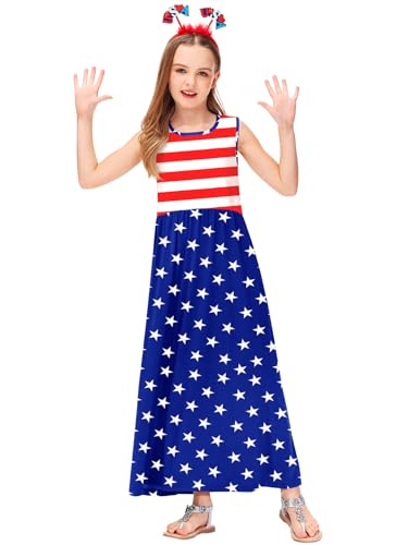 Image of Deerose Girls Maxi Dress Short Sleeve Casual Long Dresses with Pockets 5-14 Years