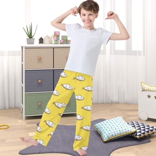 Boy's Pants Fur Seal Fish Yellow Dot Jogger Pants Elastic Waist Long Bottoms Trousers with Pockets 6-14 Years4