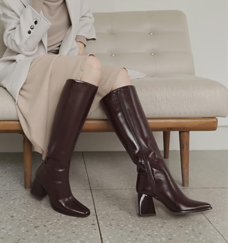 Kalstage Women's Knee High Boots Square Toe Chunky Fall Boots Comfortable Zip Up Dress Heeled Tall Boots for Women4