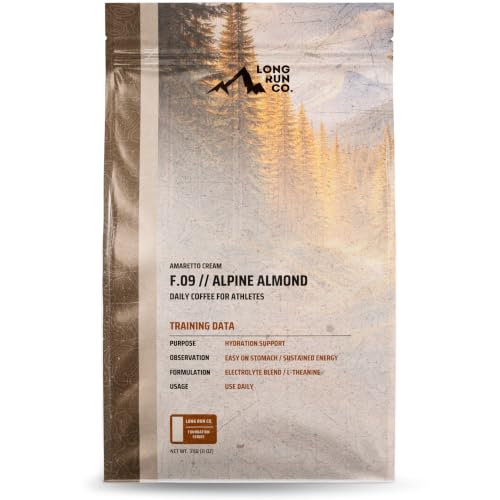 Image of Long Run Coffee - Daily Coffee for Athletes with Essential Electrolytes & L-Theanine - Hydration Protection + Easy on Stomach + Natural, Sustained Energy + Recovery for Runners and Athletes [Freshly Ground, Alpine Almond - Amaretto Cream]