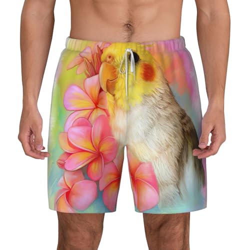 Short de bain homme imprimé calopsitte pour le surf et la plage en été