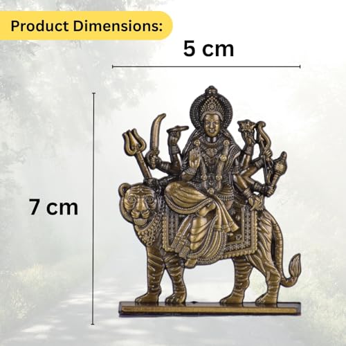 Image of BUC Sri Maa Durga, Ma Sheravali Idol for Car Dashboard - Brass Finish Divine Protection Murti for Car, Temple & Office (S944-BRS)