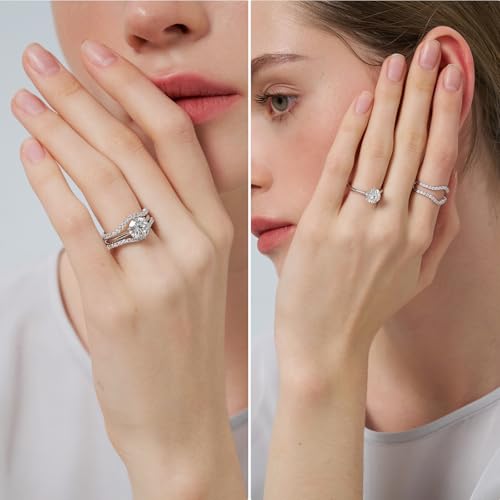 Moissanite Wedding Ring Set for Women, 2CT D Color VVS1 Bridal Set Wedding Bands S925 Sterling Silver with 18K White Gold Plated Engagement Anniversary Rings for Her2