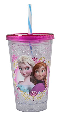 Zak! Designs Chill Insulated Tumbler with Screw-on Lid and Straw with Elsa & Anna from Frozen, 14.5-Ounce, BPA-free