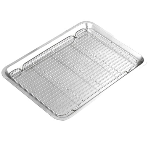 14 X 10.4 Inch Stainless Steel Baking Tray with Cooling Rack, Grill Pan for Roasting, Baking, BBQ, and Smoking