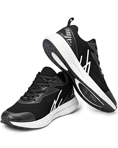 NY Threads Men's Running Shoes Comfortable and Lightweight Casual Sneakers, Black/White, 13 Medium US