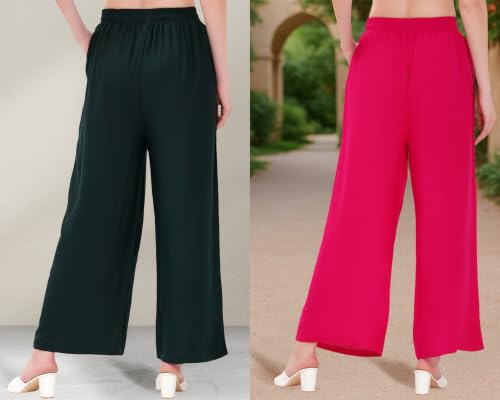 Image of Buy That Trendz Palazzo Pants for Women Rayon Elasticated Regular Fit Flared Wide Leg M to 6XL Pack of 2