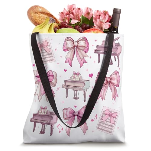 Bolso tote para mujer con diseño de pianista, rosa con lazo coqueta miniatura 4