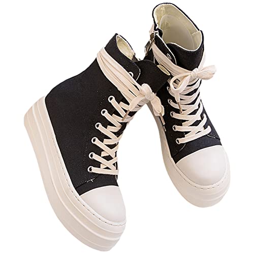 Women's High Top Canvas/PU Leather Sneakers Platform Lace-Up&Side Zip Casual Sports Shoes3