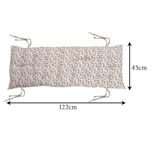 Image of Kuber Industries Chair Cushions For Sitting | 18x48 Inch - Super Comfy Long Rocking Chairs Cushion | Chair Pad For Home, Office | XL-Back Seat Cushions with Ties | Flower Printed - White
