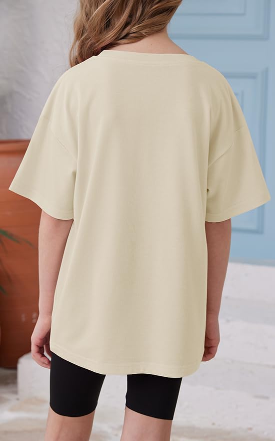 Image of ZDC Girls Short Sleeve T Shirts Kids Summer Oversized Tops Trendy Crewneck Basic Tees 5-14 Years
