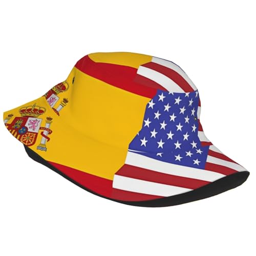 American Spain Flag Adult Unisex Sunshade Bucket hat, Non-Shrinking, Lightweight, Breathable, Foldable, Easy to Store Black2
