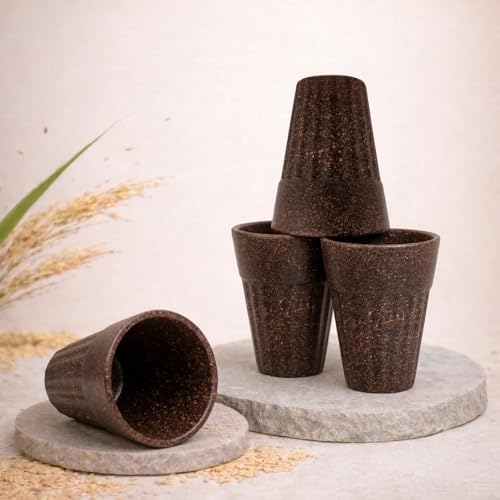 Image of Eco-Friendly Tea Cup Set of 4 | Kulhad Style Coffee & Tea Mugs | 140 ml Unbreakable, Stain-Free, Heat Resistant, Reusable, Microwave Safe | Rice Husk & Bamboo Fibre | Fibre Maximus