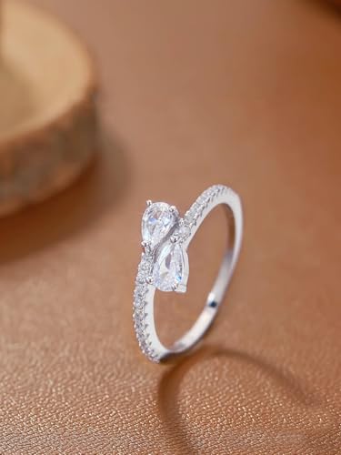 1pc White Gold Water Drop Zircon Rings For Women Dating Daily Wear Copper Ring Fine Jewelry Anniversary Birthday Gift3