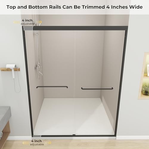 Image of Zevemomo 56 inch-60 inch W x 72 inch H Double Sliding Shower Door, Glass Shower Doors with 1 /4 inch (6mm) Clear Tempered Glass, Double Sliding Silent Soft-Close Shatterproof Door, Stainless Steel Handle, Black