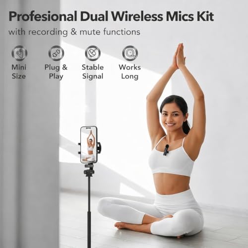 Image of K9 Dual Wireless Lavalier Microphone for All Smartphones | Noise Cancellation Dual Mic Set with Receiver for Recording Interviews, Vlogs, YouTube, Reels