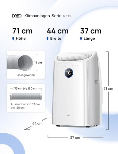 Bild 3 - Dreo Tragbare Klimaanlagen, 10.000 BTU AC Einheit für Schlafzimmer mit Drainagefreier Kühlung, APP/Stimme/Fernbedienung, 24h Timer mit Ventilator & Luftentfeuchter, AC515S