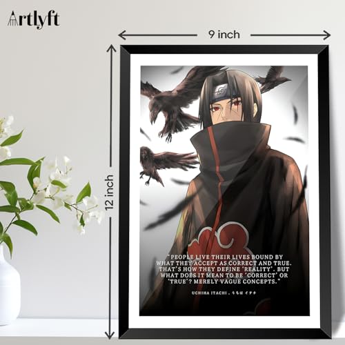 Image of ArtLyft Demon Slayer Anime Wall Frame A4 | Rengoku Quote Poster Frame | Motivational tanjiro - renguko Wall Art | Otaku Room Decor | Anim Lover Gift (Uchiha Itachi)