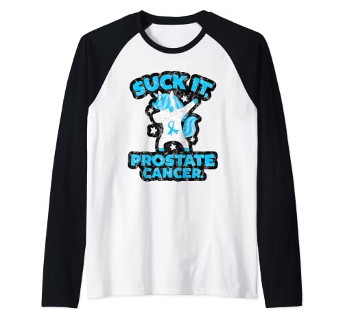Suck It Prostate Cancer Fighter Survivor Cita Funny Unicorn Camiseta Manga Raglan