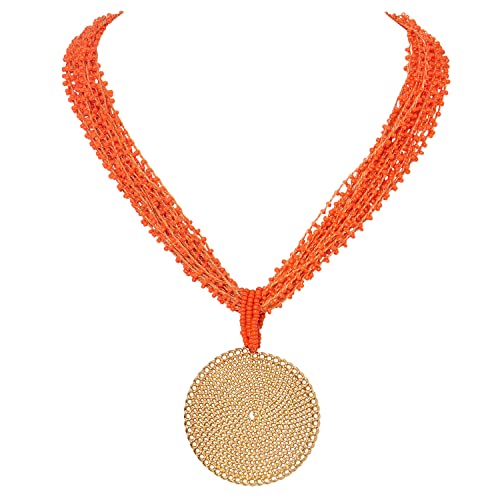 Bocar Statement Multi Layer Beaded Handmade Circle Pendant 20