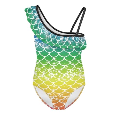 Image of Girls One Piece Bathing Suit,Slim-Fit Ruffle Strap Swimsuit with Adjustable Strap Quick Dry Summer Beach Swim Suit
