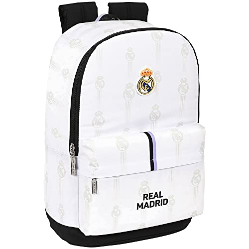 Safta, Mochila Escolar Adaptable a Carro de Real Madrid 1ª Equipación 22/23, 310x150x470 mm Unisex niños, Negra y blanca, Estándar Safta, Mochila Escolar Adaptable a Carro de Real Madrid 1ª Equipación 22/23, 310x150x470 mm Unisex niños, Negra y blanca, Estándar