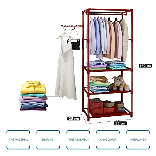 Image of COROID Digital Printed Multipurpose 6 Shelve Wardrobe,Foldable,Collapsible Fabric Wardrobe Organizer for Clothes Drawers Portable Wardrobe Clothing Space Saving Wardrobe (3-Layer, Brown)