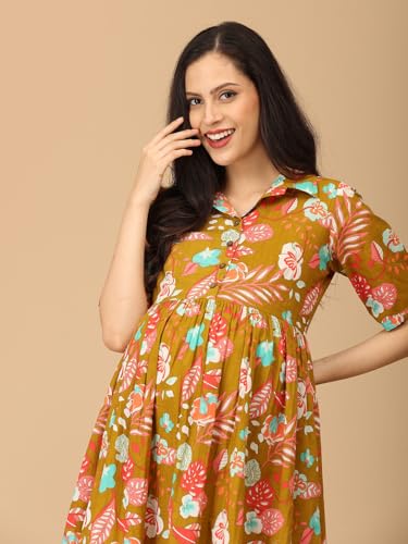 Image of The Mom Store Maternity and Nursing Dress | Pre and Post Pregnancy Dress | Zipper /Button Opening | Causal Wear | Trendy Stylish Causal Dresses for New Moms