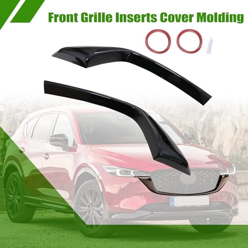 Image of SecosAutoparts 2Pcs Front Grille Inserts Cover Molding ABS, Compatible with Mazda CX-5 CX5 2022 2023 2024, Gloss Black Exterior Accessories
