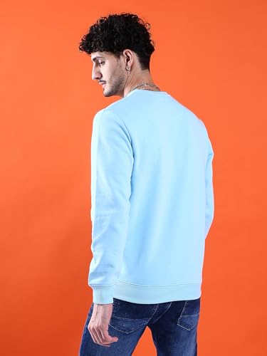 Image of The Indian Garage Co Blue Regular Fit Solid Overhead Crewneck Sweatshirt