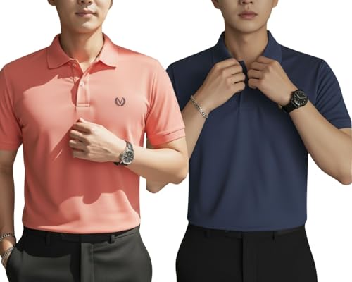 Image of MACK JONNEY Men's Solid Polo T-Shirt | Premium Cotton Blend | Regular Fit | Short Sleeve | Collared Casual Wear|Pack of 2 -MJ-157