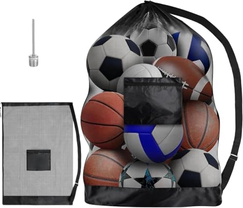 YFPOPONE Bolsa de red grande, 72 x 100 cm, bolsa de malla con 2 pines de aire, red para almacenamiento de pelotas, bolsa de baloncesto con cordón, resistente al agua, bolsa de fútbol para