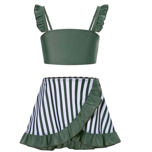 Image of ALISISTER Girls Swimsuit 3 Piece Bathing Suits Summer Bikini Tankini Sets with Cover Up Skirt for 4-12 Years