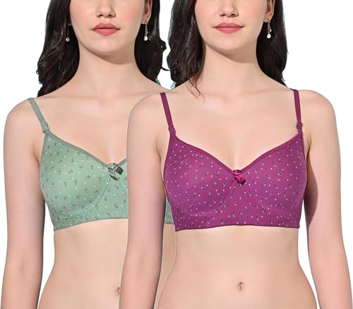 Image of FIMS - Fashion is my style Women Cotton Blend Padded Non-Wired Everyday Bra Pack of 1 Cup- B Multicolor