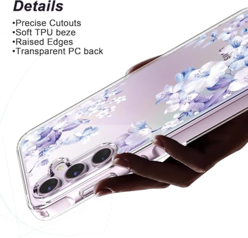 Image of Elzzi Clear Transparent Flower Cover for Samsung S25 FE Case Shockproof Floral Design Full Camera Protection Shockproof PC+TPU Cover Clear for Girls & Women (Ice)