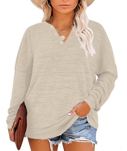 Image of Gloria&Sarah Womens Plus Size Tops Long Sleeve Henley Shirts Fall Fashion Oversized Sweatshirt Tunic Sweaters L-4XL